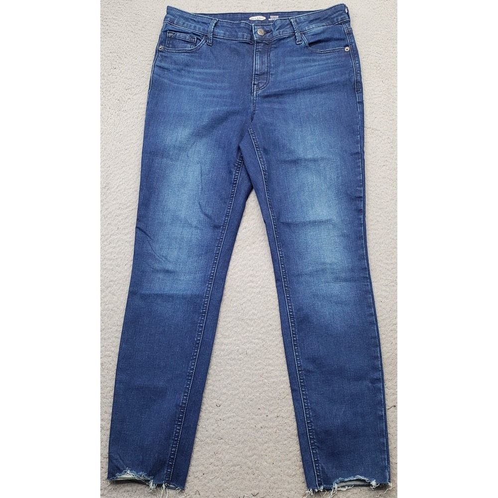 Old Navy Rockstar Jeans Women 10 Blue Denim Super Skinny Built in Sculpt Raw Hem